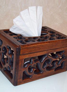 东南亚风格酒店用品泰国柚木雕刻抽纸盒纸巾盒创意复古收纳盒实木