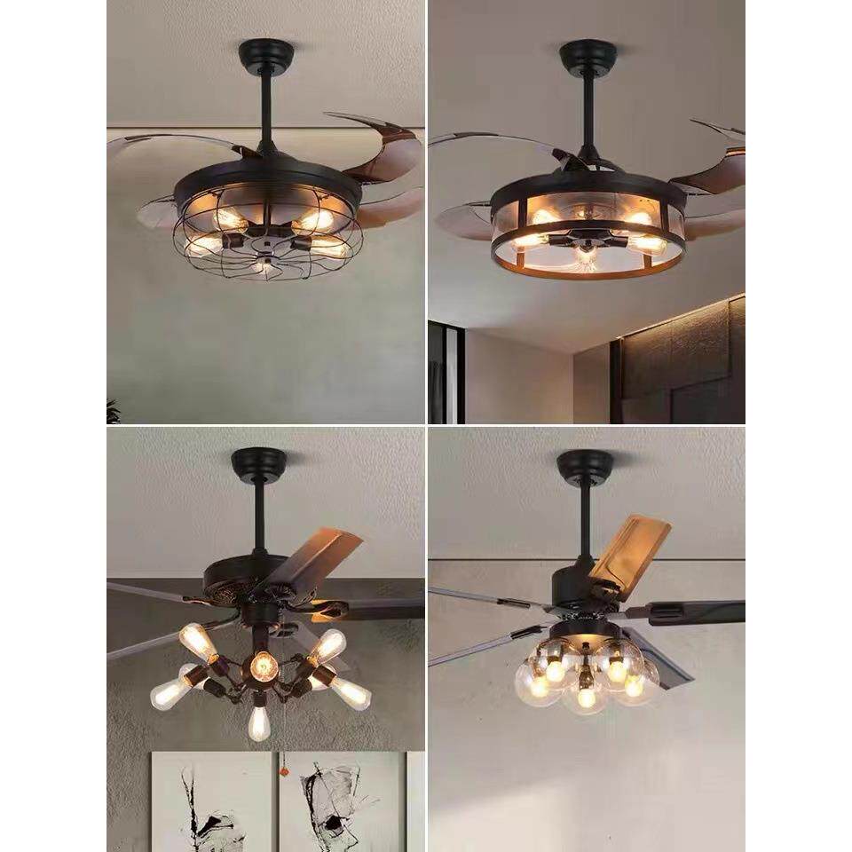 美式吊扇灯展厅卖场餐厅火锅店包厢复古灯服装店铺商用工业风扇灯