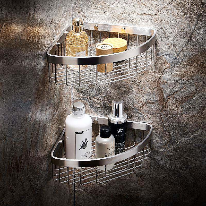 浴室置物架不锈钢三角架卫生间壁挂收纳架免打孔扇形转角三角蓝