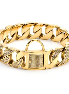 热销爆恶霸32MM宽带钻扣狗链项圈脖圈狗绳中大型犬狗狗牵引绳