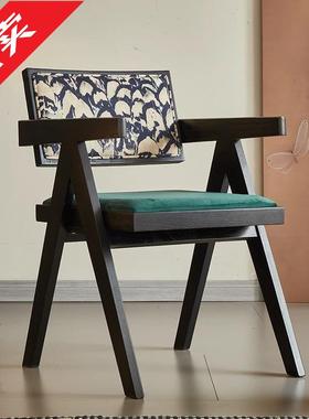 法式复古风实木餐椅家用餐厅现代椅子网红单人设计师中古昌迪加布