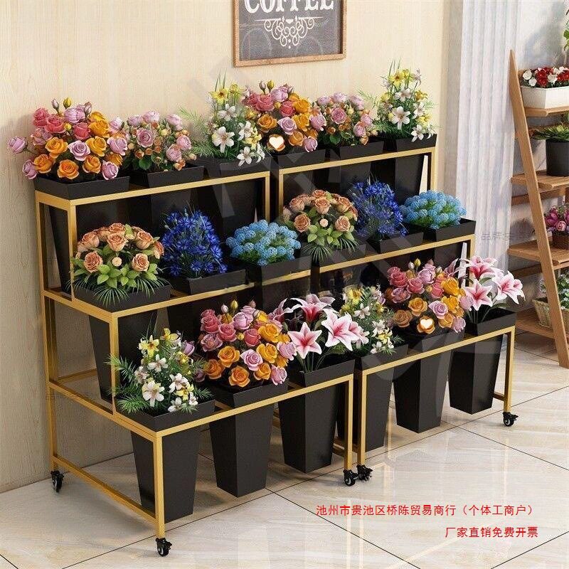 鲜花店工作台二三四层卖花摆摊展示架子多层阶梯形花筒醒花架