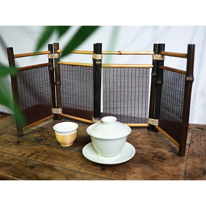 中式紫竹小屏风竹编围屏竹编茶桌隔断桌上桌面摆件