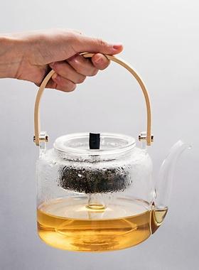水玻煮璃壶蒸汽提梁茶壶壶煮茶器烧IXP泡茶电热煮茶烧壶锤纹竹把