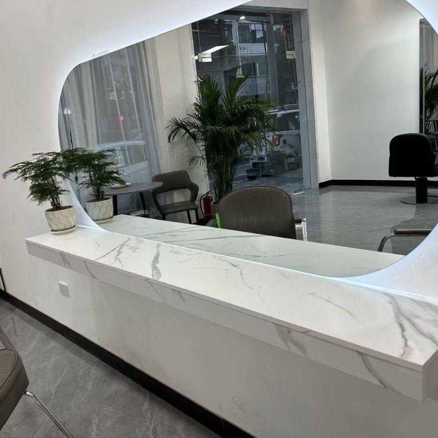 理发店专用镜大石台面木台面带抽屉ali55染烫理台区一体柜子实壁