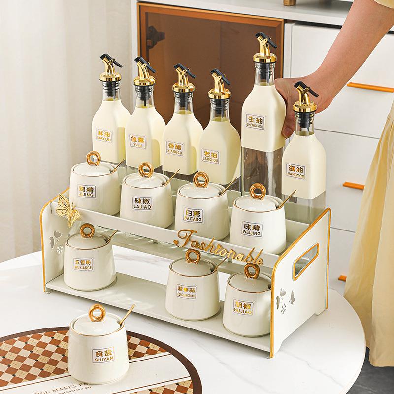 北欧轻调料罐盒套装家用调料子油FEB瓶壶盐奢罐玻架璃厨房用品置
