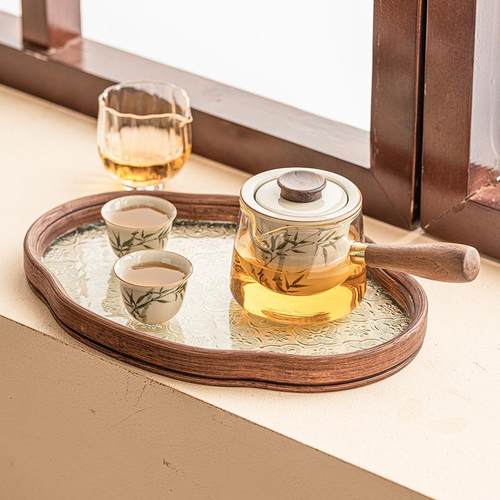 手绘盘11895翠绿文竹把式壶茶具茶套装一侧壶二杯便携户外泡茶旅