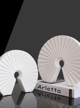 创现代简约白色扇形摆件新意中式样板房售处软装饰楼品电BBZ视柜