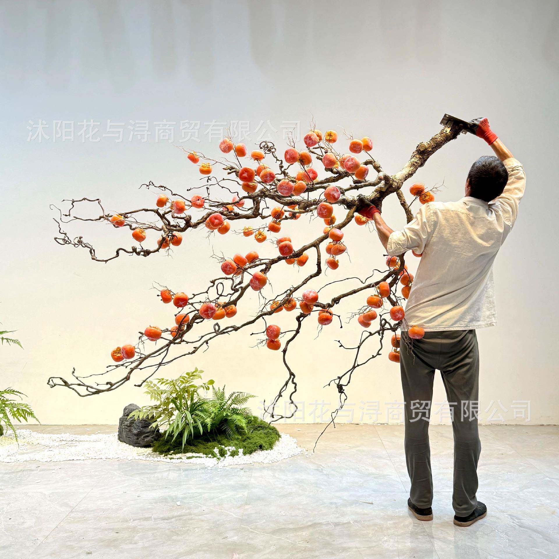 仿真柿子树悬挂龙假枣假树果中室式造景69盆景内壁挂新年装饰树