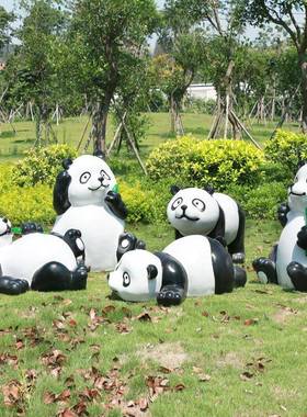 仿真熊猫户摆件外大FSS玻璃钢动物雕塑型园林景观装饰品场商美称