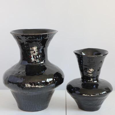 红色陶瓷手作日室式花客家居瓶装饰摆件厅小DVA众民宿茶插花器黑