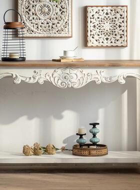 白色奶油风关法OGX式雕花玄桌客厅新品做靠墙旧桌子户置入物台