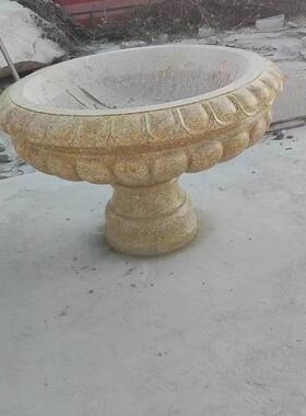 林麻石雕花盆欧式花钵盆黄锈石黄金大石理盆中欧式雕塑15336园庭