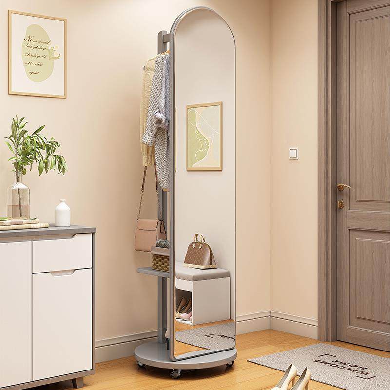 Z7衣CII镜全身穿落镜圆地形可旋试转衣镜移动实木衣帽架卧室挂衣