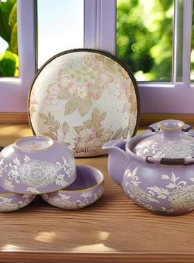 掐丝银牡丹行茶旅小具高颜值户便携式快客杯车载旅外游BY215泡茶