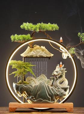 流水摆礼件创意龙办公室桌面客厅ZEB居装饰家环水循开业乔迁招财