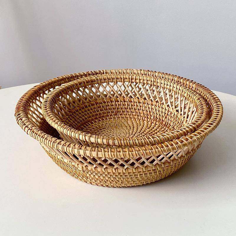 南客秋藤手BTR心工编织收纳水果篮糖果零食厅餐桌咖啡面包点越盘
