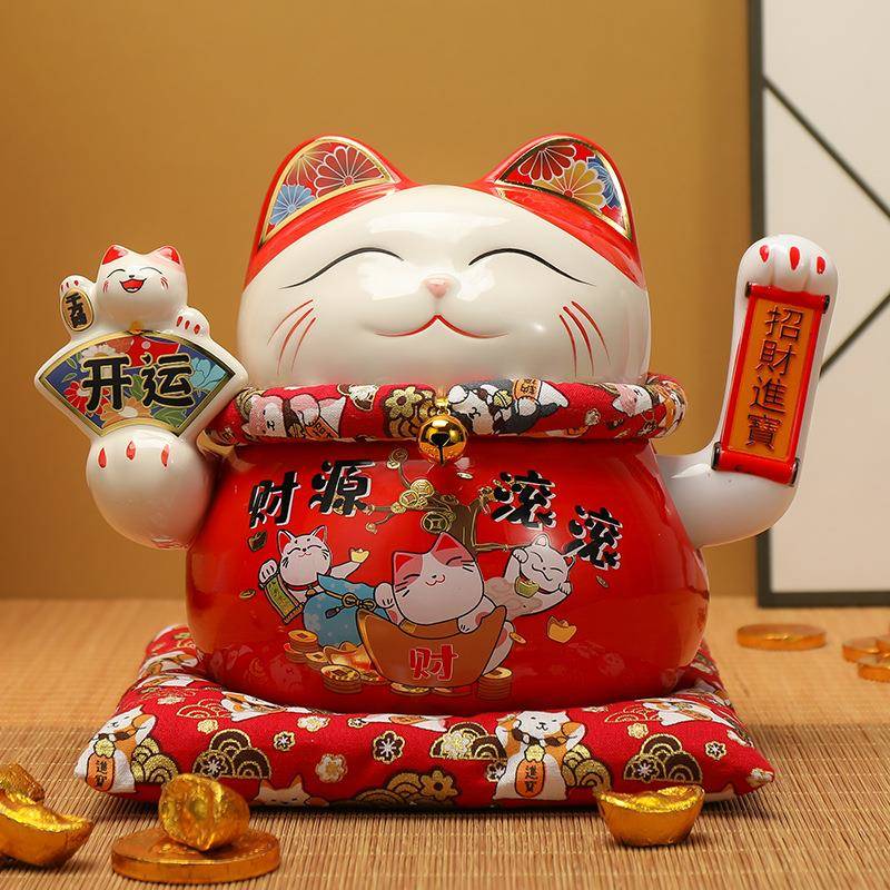 电动HM-01350前摇手红招财猫摆件开业礼品家店铺收银台自动6.居5