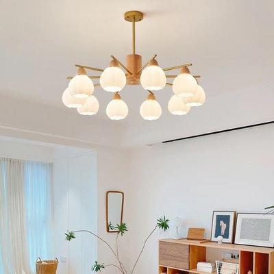 厅吊灯奶油489简原风灯具约现代大厅主灯卧室木餐柿厅棉花子灯中