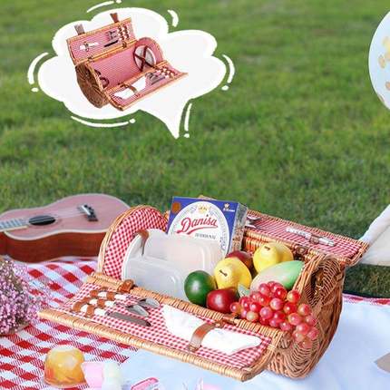 外工盖厂现货柳编藤编ZY-0021手提带礼品春游带餐具田园ins篮户野