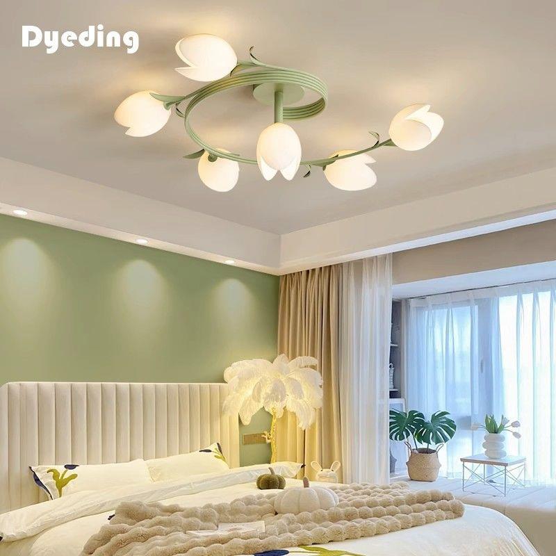 新款卧室灯法式奶油风铃兰花玫瑰花郁金香灯客厅餐厅简约儿童书房