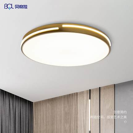 北欧仿铜轻奢吸顶灯led阳台客厅卧室灯现代简约超薄圆形灯具灯饰
