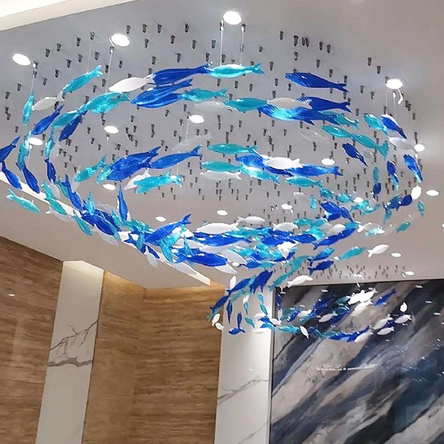 酒店大堂海鲜店海洋主题玻璃鱼群吊灯样品屋展示中心创意饭厅装饰