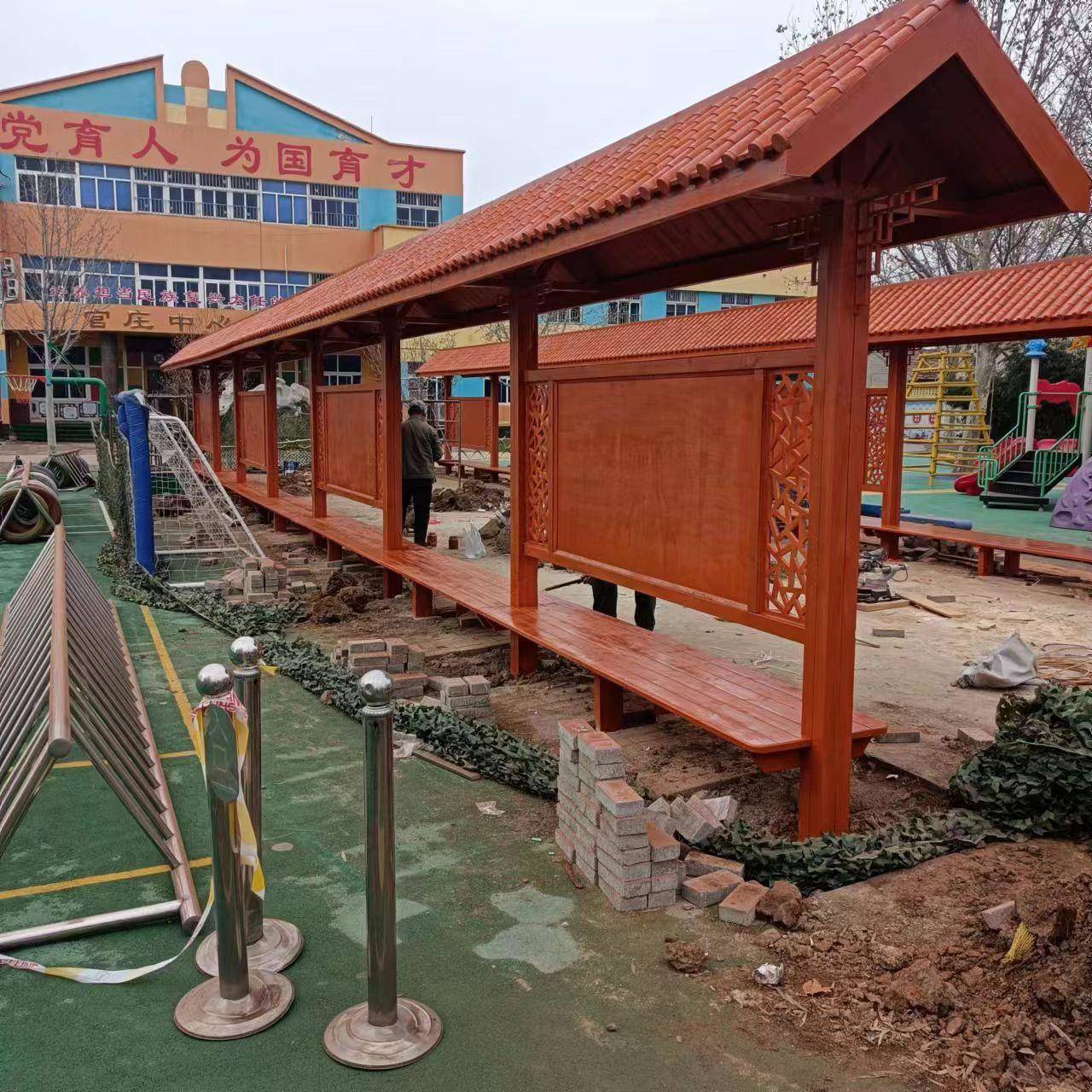 学校文化长廊军史文化墙中式仿古宣传栏公园造型景观廊架户外