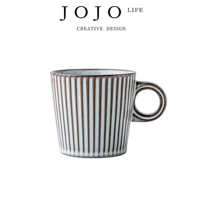 JOJOS L. PD.Bedew.杯具陶瓷复古浮雕竖纹咖啡杯圆把柄 露华