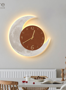 侘寂风月亮钟表装饰画餐厅背景墙带led氛围灯画现代客厅创意挂画