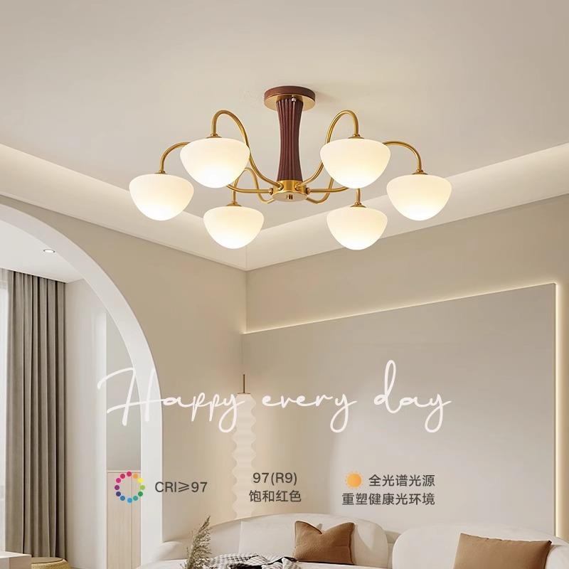 式复古美吊灯厅胡桃木色实木客意厅灯创温馨氛围感259大中山灯具