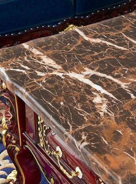 木欧71390式大理石茶几新古红檀色正储方形全实典雕花茶台客厅物