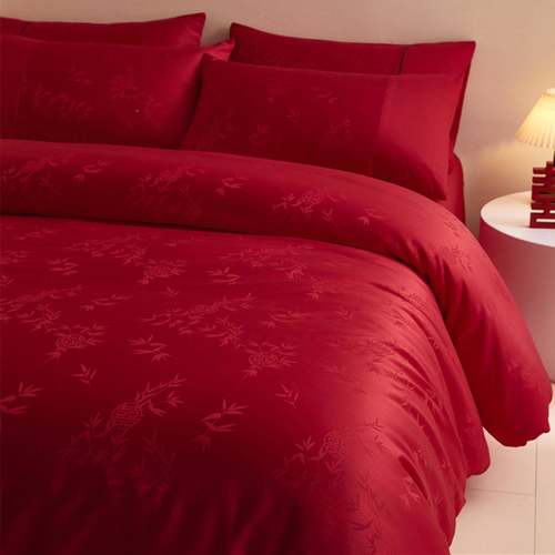 高档提花婚四件套新红色庆215991结婚被套床单床笠婚嫁上喜被床用