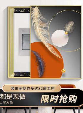 电表箱装BQ羽毛竖画竖款羽遮源毛橙色简现代简约挡开关盒强电配电