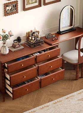 大司妆马古梳妆台卧复书桌化UIU妆台转室角梳台斗柜一体实木化妆