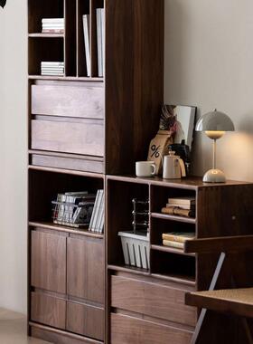 北美书黑胡桃木实木桃柜简约樱书木橡木原木客厅小户型储物QXV收