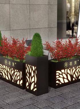 户外摆铁太阳能部发光灯箱售楼绿植花坛as070404方长形花池简约艺