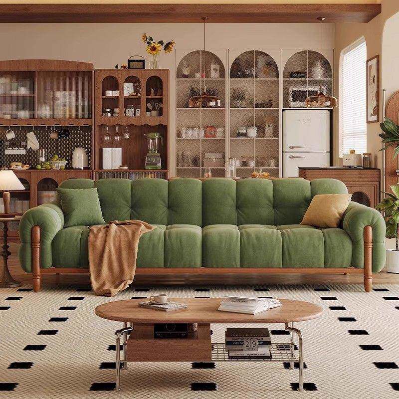 法式沙复古沙厅发新款古墨绿色中风钢琴键客小户型客厅猫爪JIL布