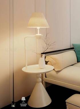 落地奶物油风客厅沙发旁置架一计体设感64759卧室床头氛灯围茶几