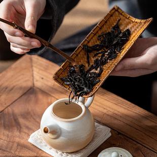 日手作式 簸箕茶漆铲茶道六君子茶具 大竹编茶带布袋306则茶则套装
