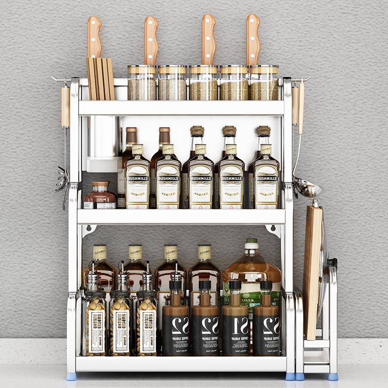 A9L04不锈钢厨层房置F77777MS物壶架一体台面放油调味3品多调料收