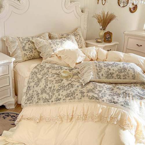 式复古田园F98655H8花棉卉法床上四件套纯镂空蕾丝被床套公主风床