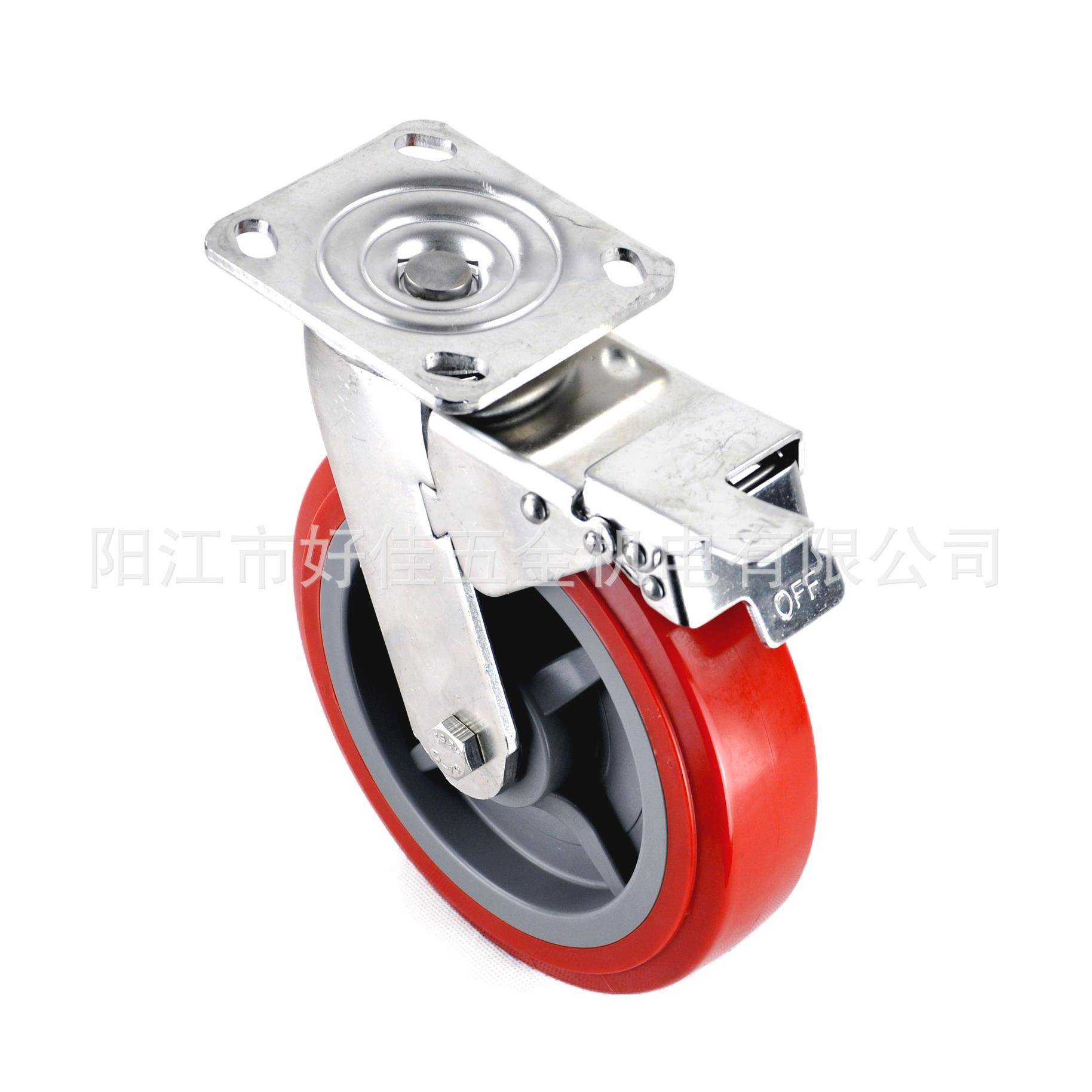 头工厂直供8X2重型30源4全不钢HJ802920平板双刹车聚P氨脂锈U脚轮