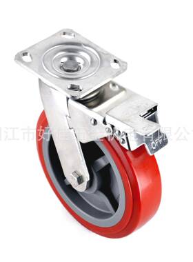 头工厂直供8X2重型30源4全不钢HJ802920平板双刹车聚P氨脂锈U脚轮