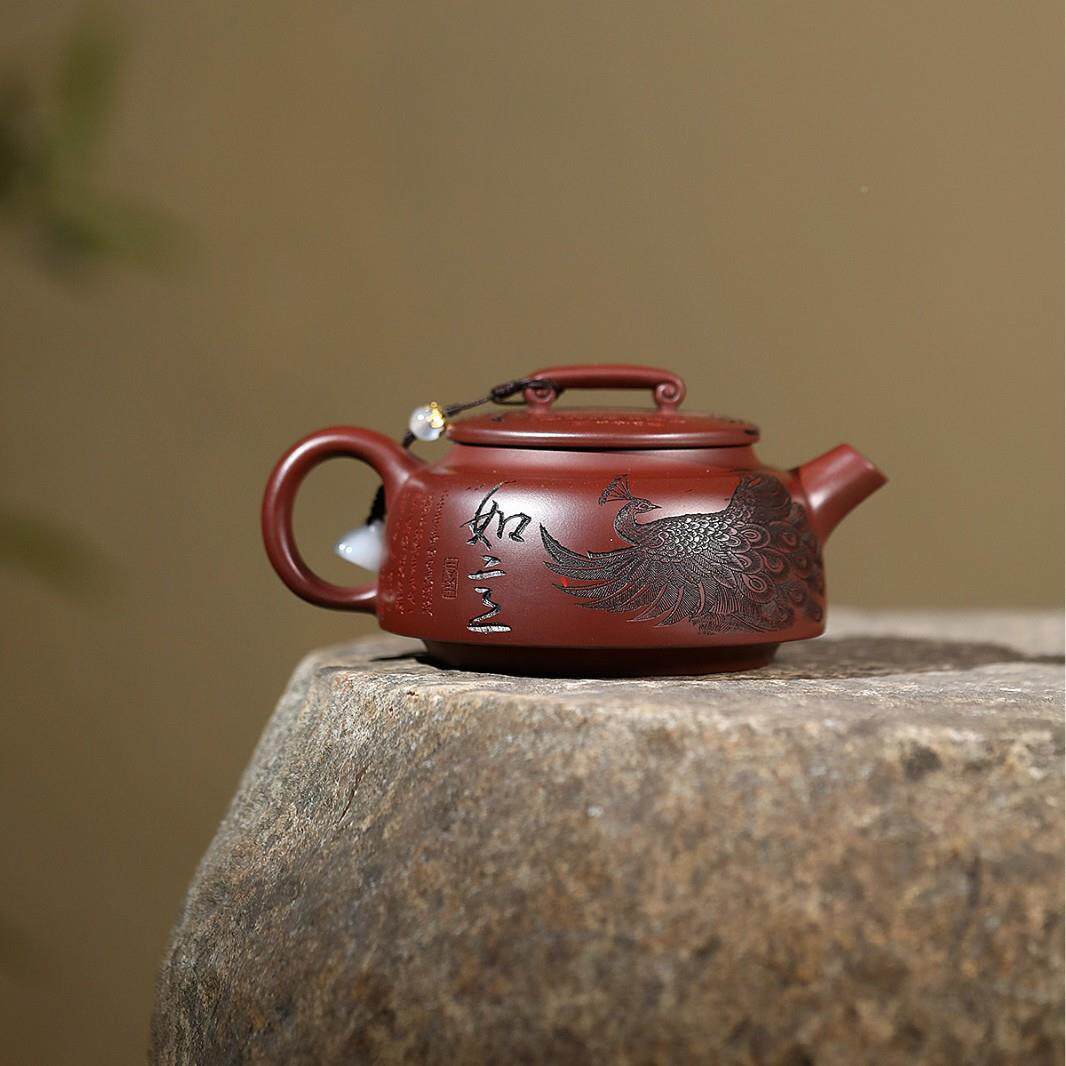 宜兴紫砂壶匠心手工龙ZHIFU-50制作舞原矿砂刻绘凤九天如意血茶壶