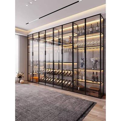全铝合金钢玻璃酒BKG柜餐化边隔制断柜定家用客厅靠墙款一体展示