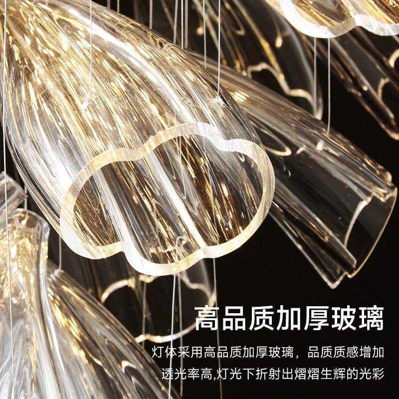 后现代轻奢客厅吊灯晶设计师梯花瓣水吊餐灯厅卧室别墅复式楼418