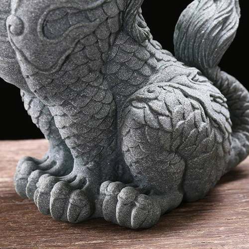 中式国潮摆TM688351青砂石龙生子嘲件风创意客九厅假山鱼缸水族造