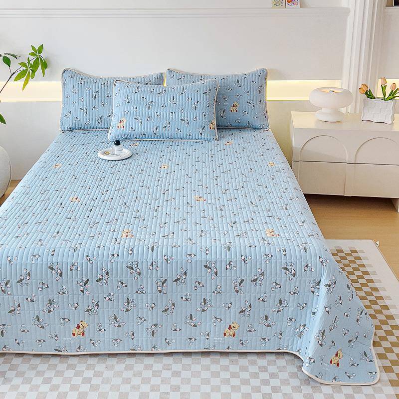 厂家单小水清新洗棉榻榻米床盖加厚被夹棉印花床单炕CH盖三件套