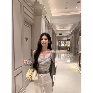 开衫 慵懒针织长袖 女立体网纱拼接吊带背心两件套 温柔出击 1XTWO